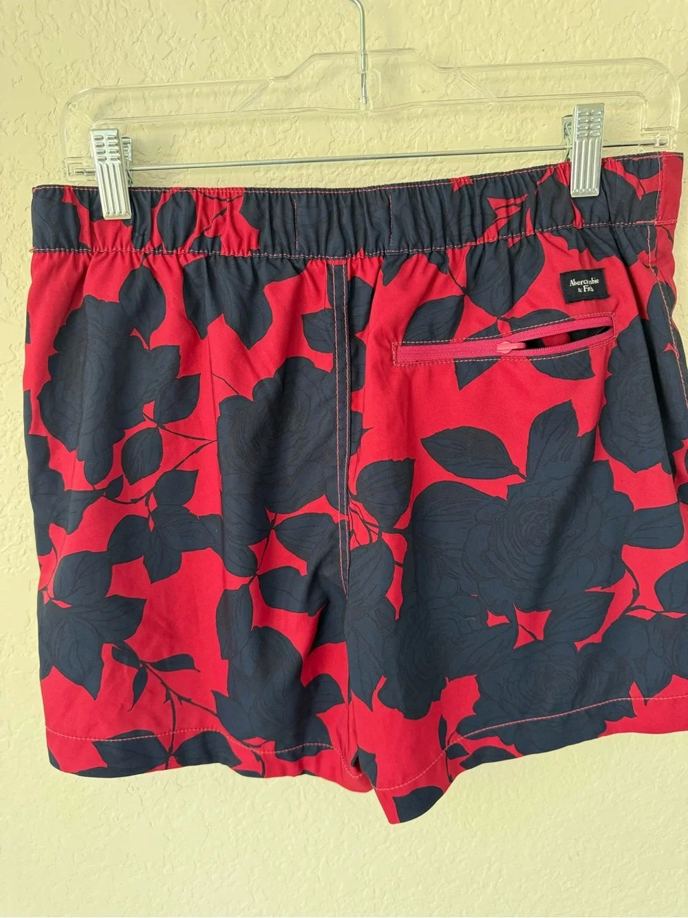 Abercrombie & Fitch Red and Navy Floral Swim Trunks
